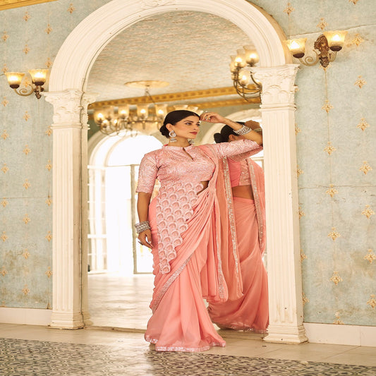 new  hevy embrodred and siwanace work new blouse style saree