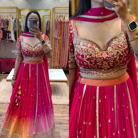 NEW SUPERHIT TRENDING PADDING CHINON WITH HEAVY SEQUINS EMBROIDERY WORK, FULL FLAIR STITCHED LEHENGA WITH EXCLUSIVE STITCHED BLOUSE & DUPATTA